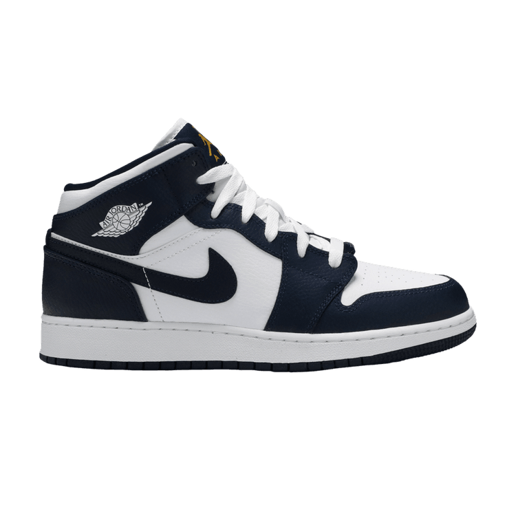 Jordan 1 Mid White Metallic Gold Obsidian (GS) - Side Kicks