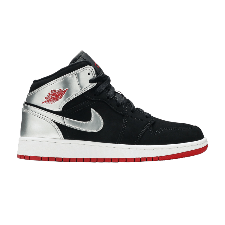 Jordan 1 Mid Black Red Silver (GS)