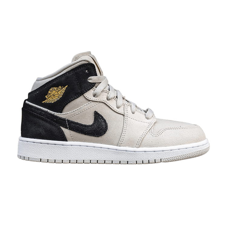 Jordan 1 Mid Light Bone Metallic Gold Black (GS)