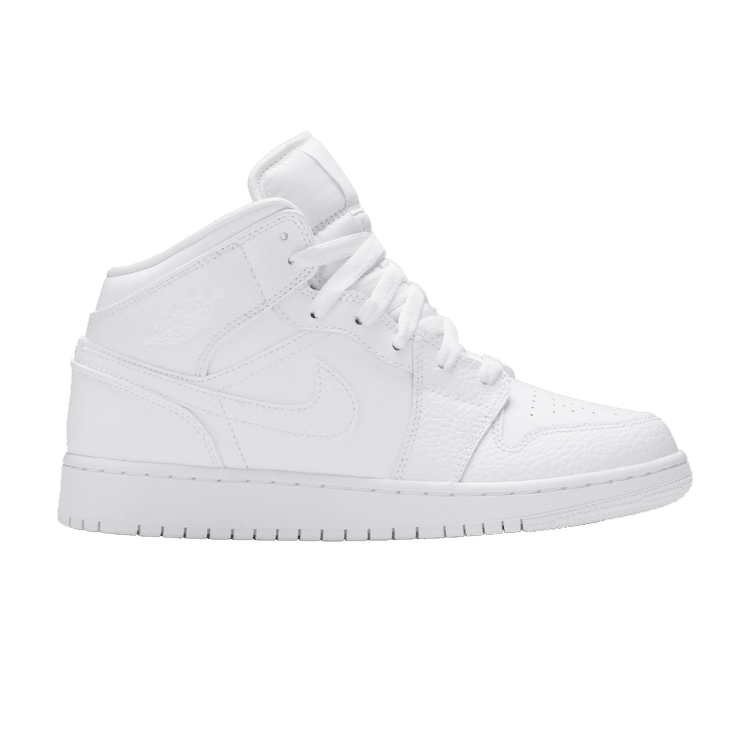 Jordan 1 Mid Triple White Tumbled Leather (GS) - Side Kicks