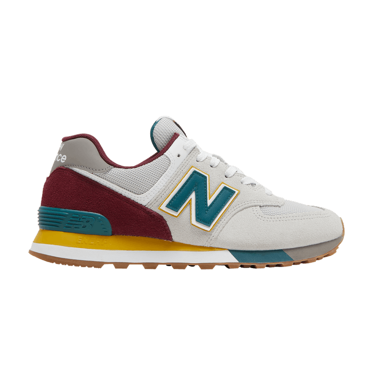 New Balance 574 Grey Burgundy Teal Yellow