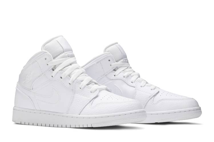 Jordan 1 Mid Triple White Tumbled Leather (GS)