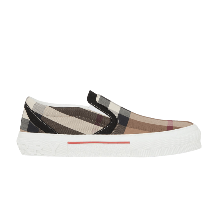 Burberry Slip On Sneakers Exaggerated Check Birch Brown White