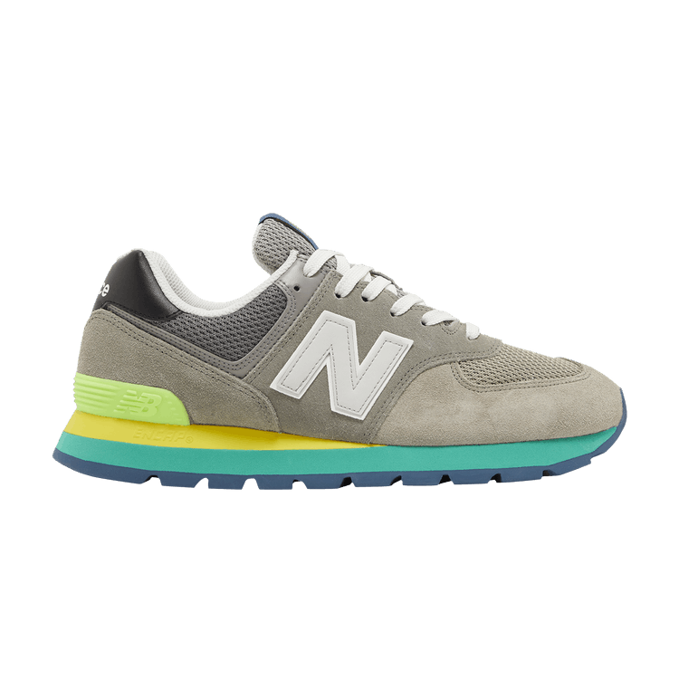 New Balance 574 Rugged Grey Yellow Emerald