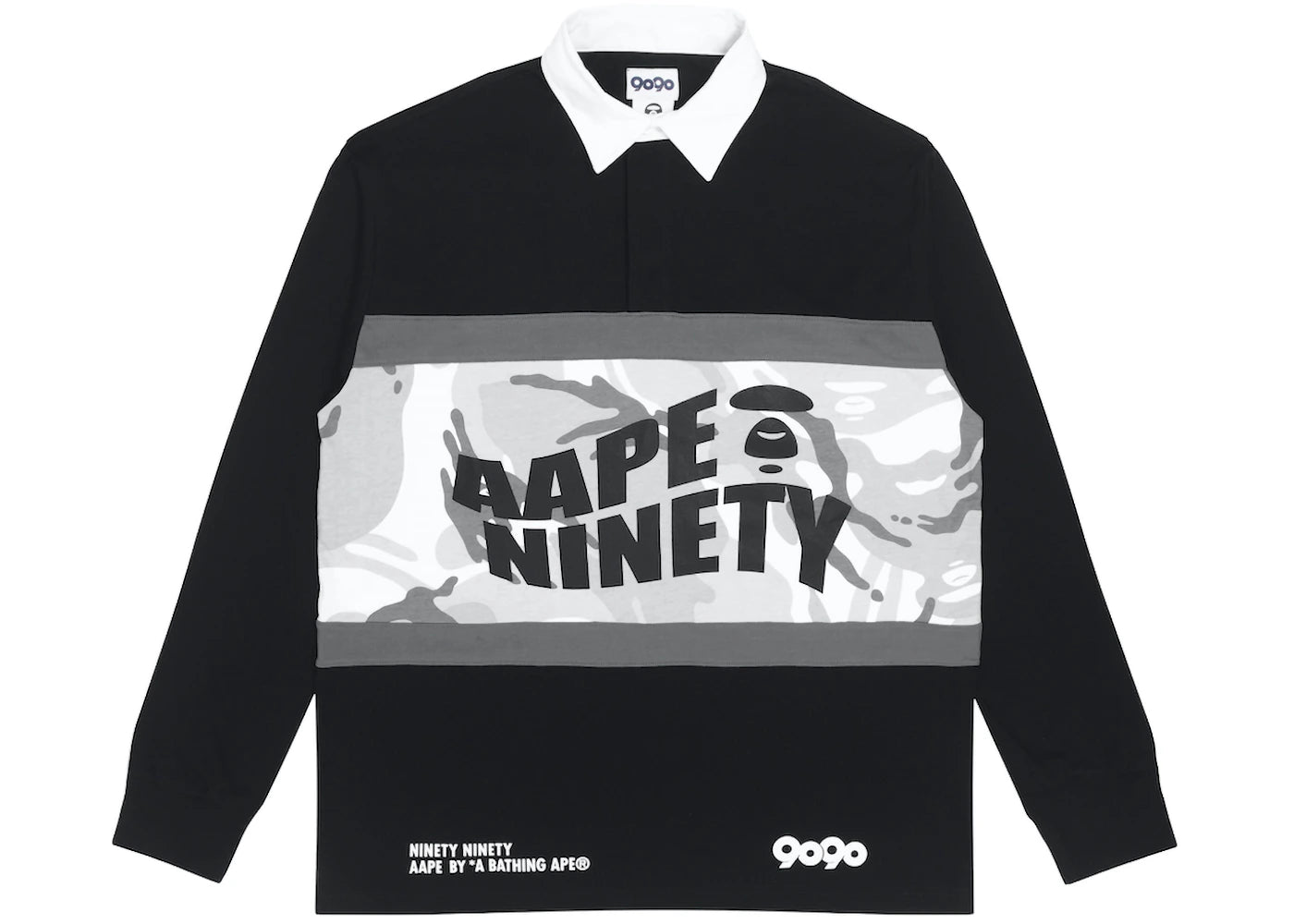 BAPE x 9090 Camo Long Sleeves Rugby Polo Black