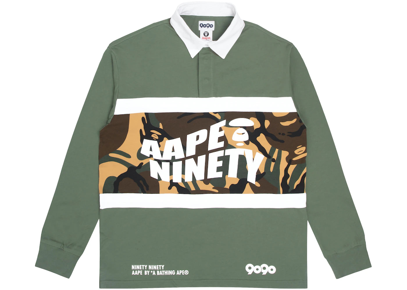 BAPE x 9090 Camo Long Sleeves Rugby Polo Green