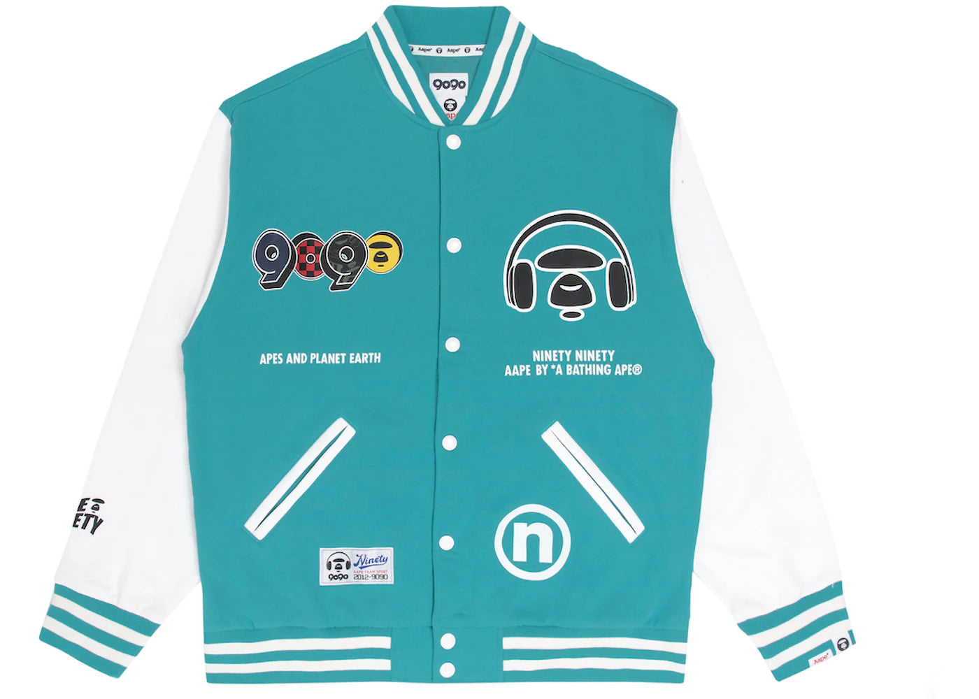 BAPE x 9090 Graphic Varsity Jacket Turquoise