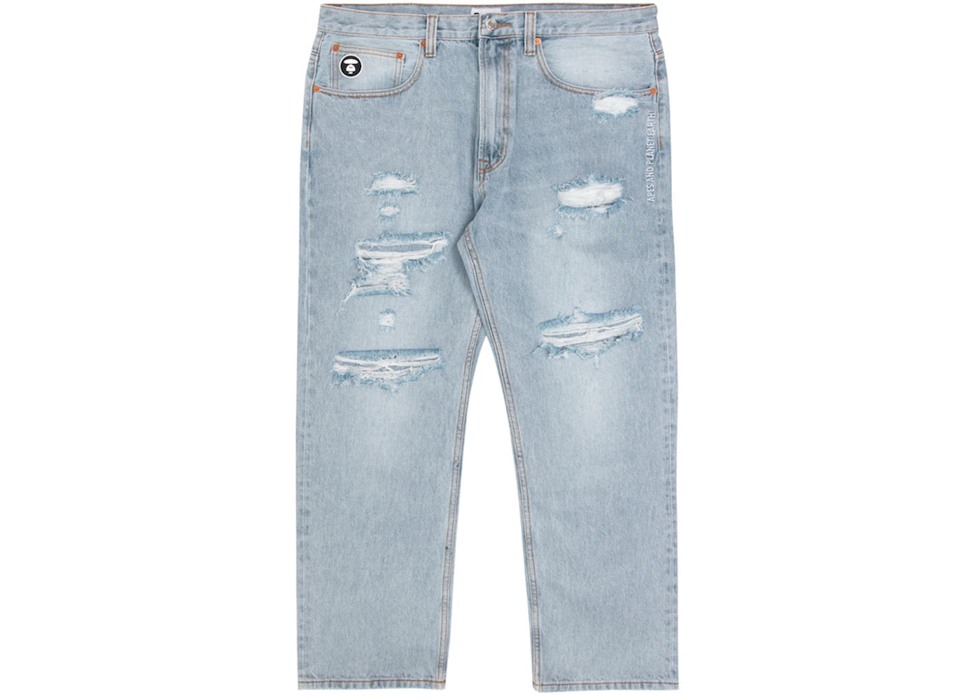 BAPE x 9090 Patch Distressed Jeans Light Indigo