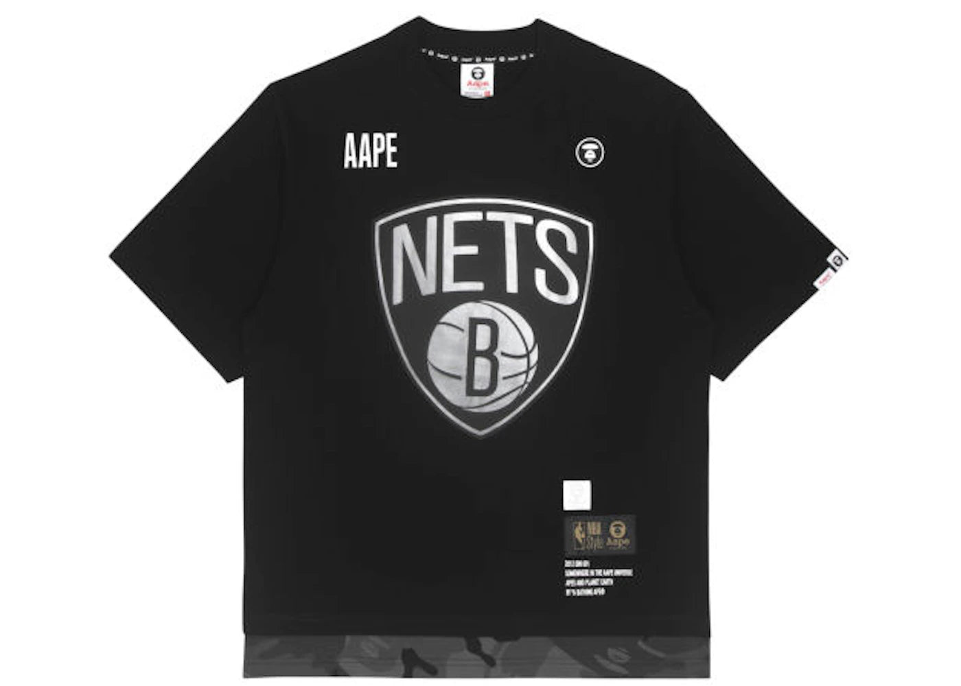 BAPE x NBA Style Ape Face Blooklyn Nets Basketball Tee Black