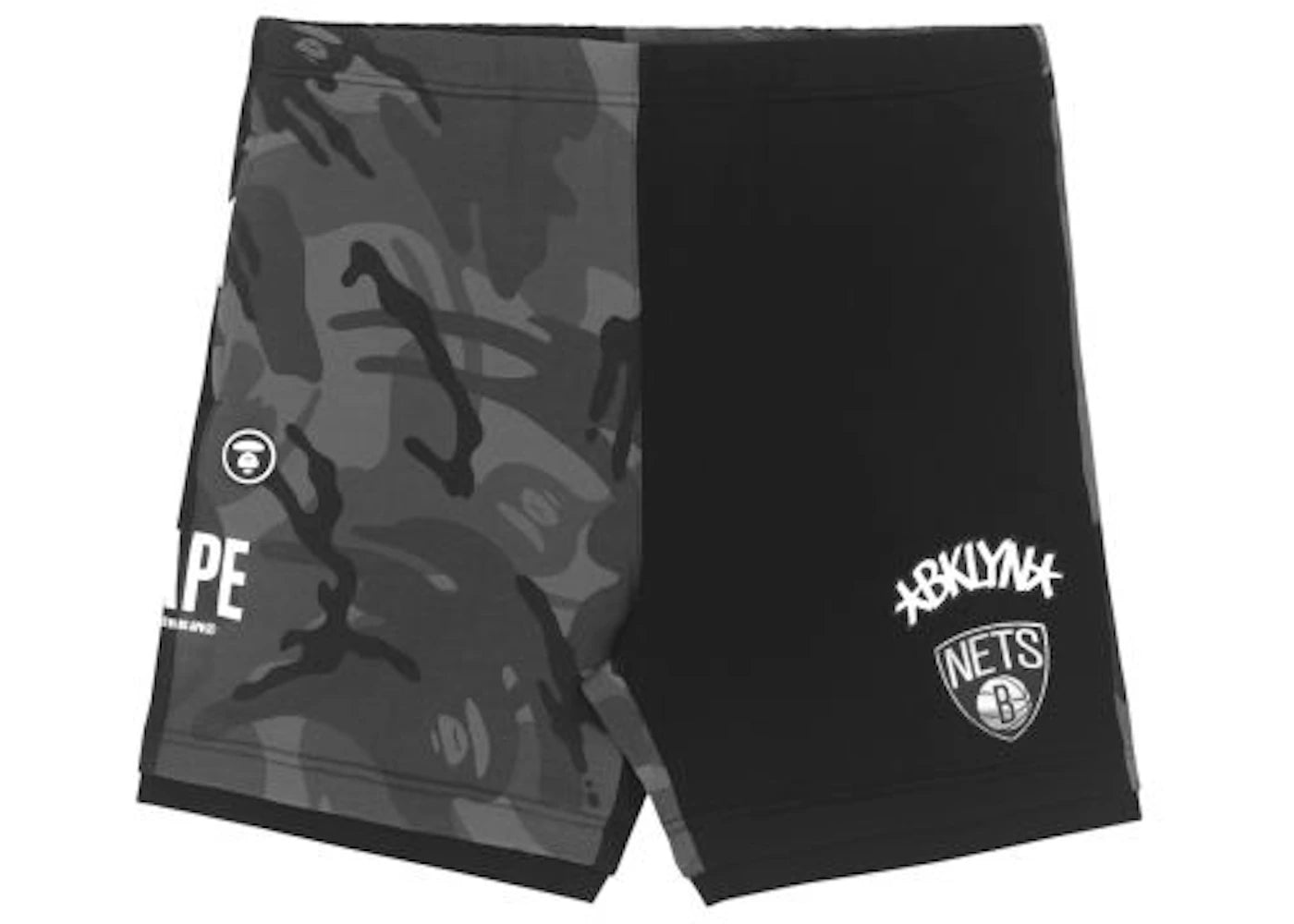 BAPE x NBA Style Ape Face Camo Blooklyn Nets Sweat Shorts Black