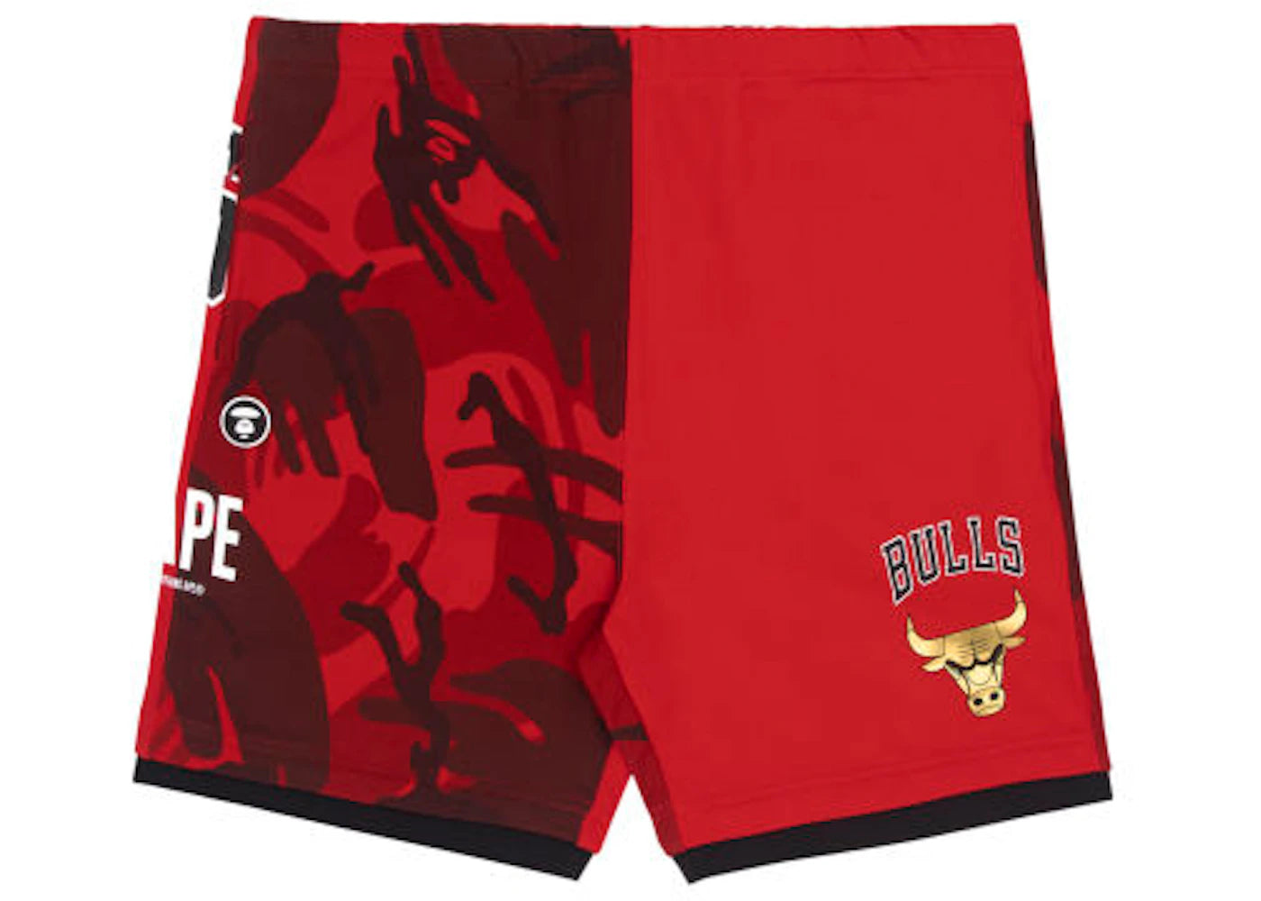 BAPE x NBA Style Ape Face Camo Chicago Bulls Sweat Shorts Bright Red