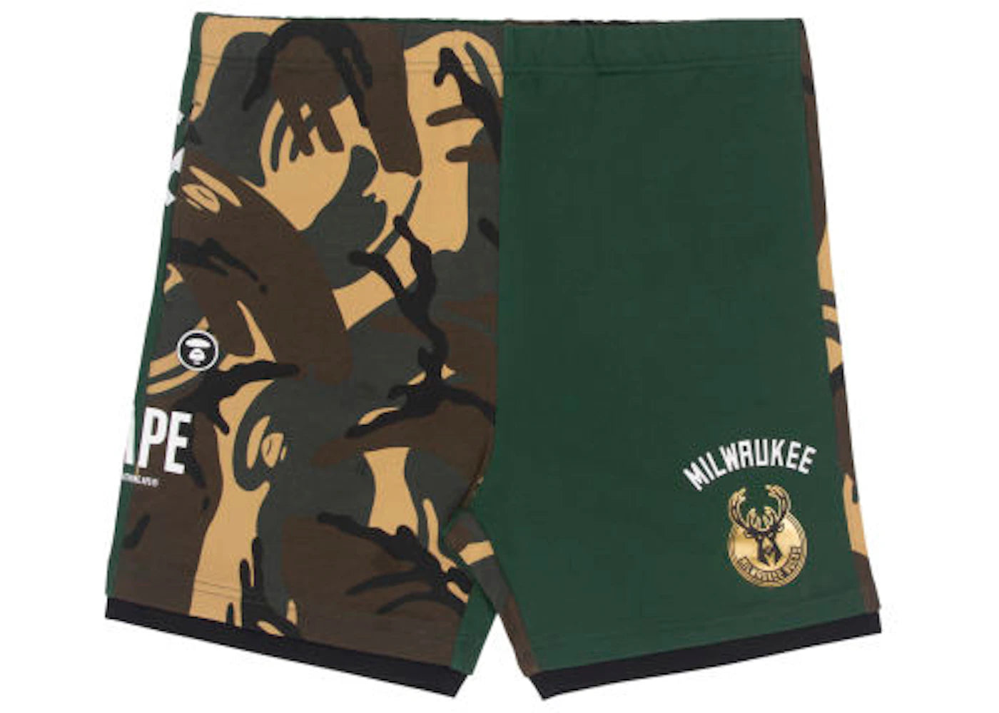 BAPE x NBA Style Ape Face Camo Milwaukee Bucks Sweat Shorts Army Camo