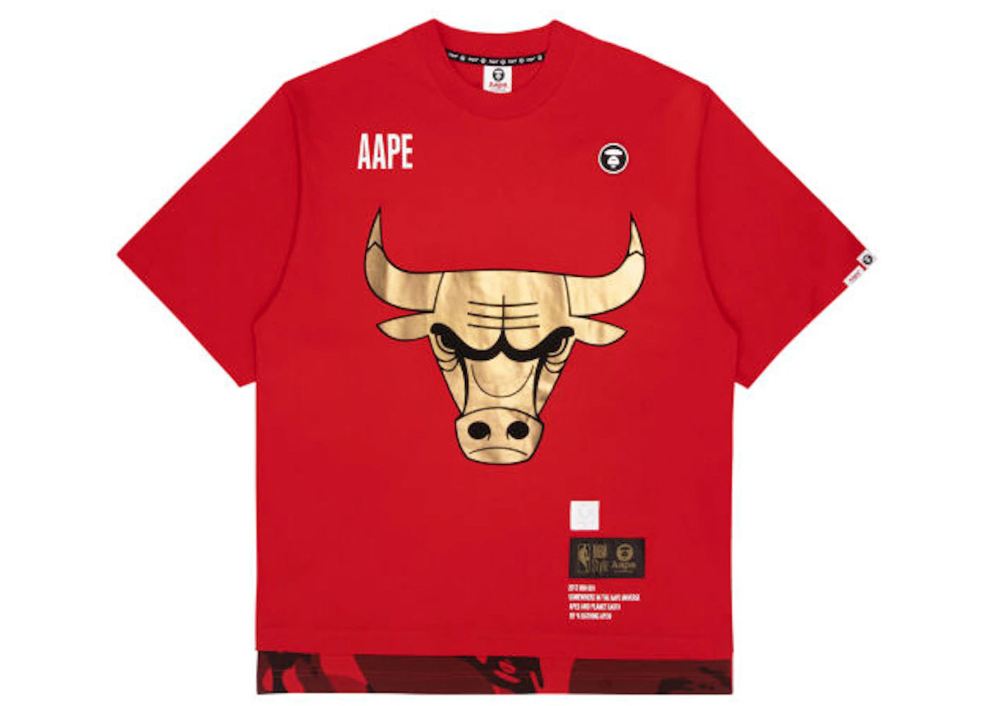 BAPE x NBA Style Ape Face Chicago Bulls Basketball Tee Bright Red
