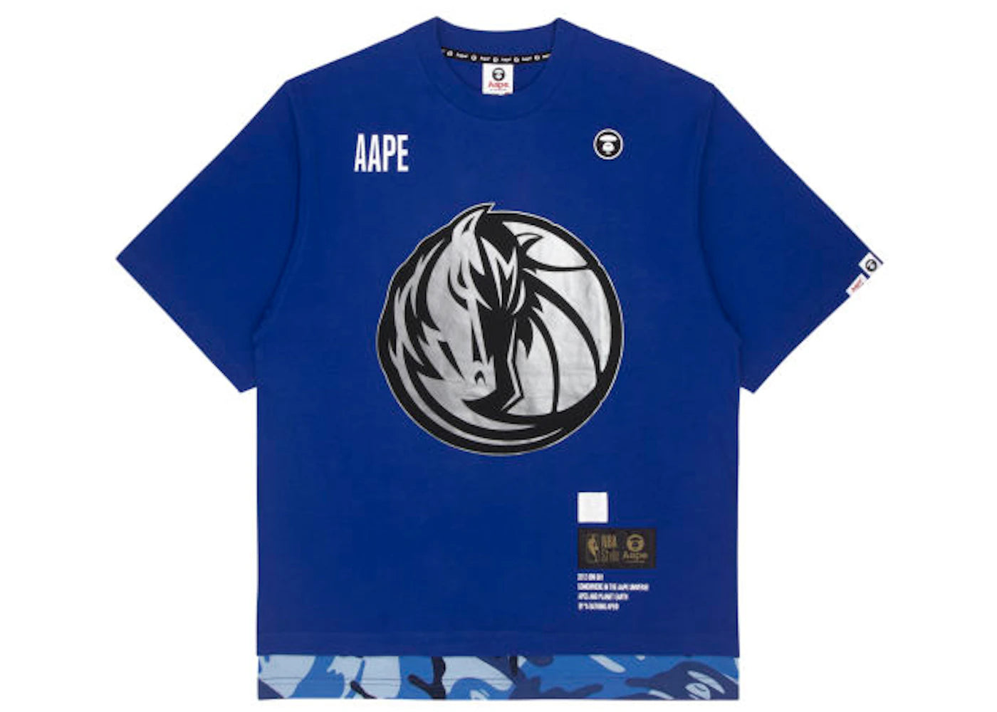 BAPE x NBA Style Ape Face Dallas Mavericks Basketball Tee Blue