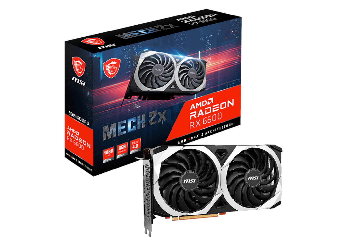 AMD MSI Radeon RX 6600 MECH 2X Dual-Fan 8GB Graphics Card RX6600MECH2X8G