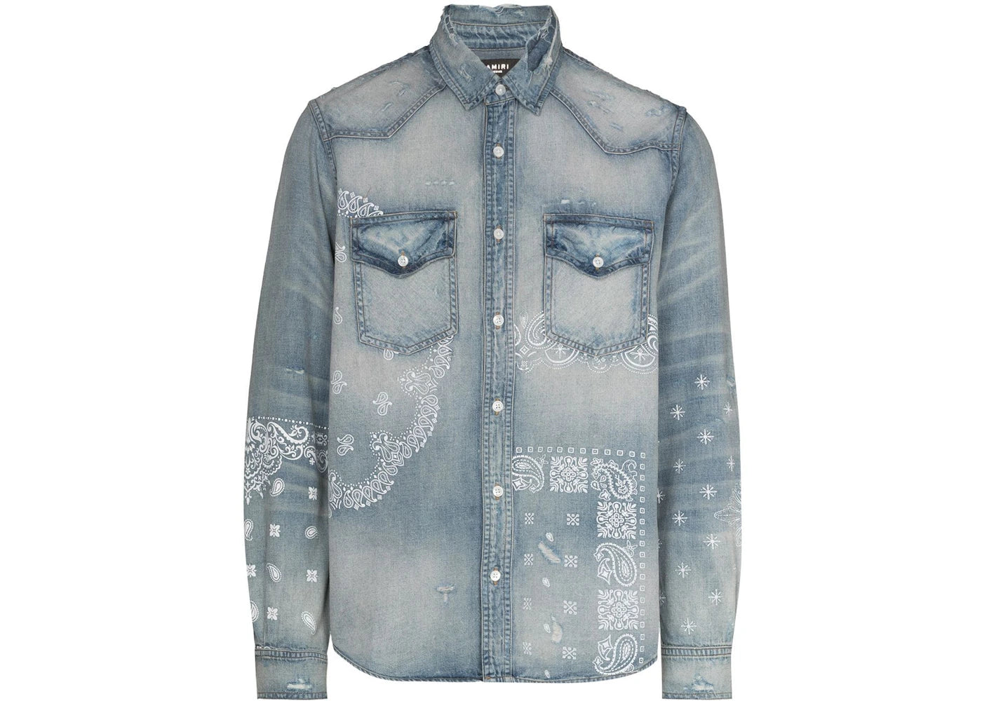 AMIRI Bandana Print Denim Shirt Clay Indigo