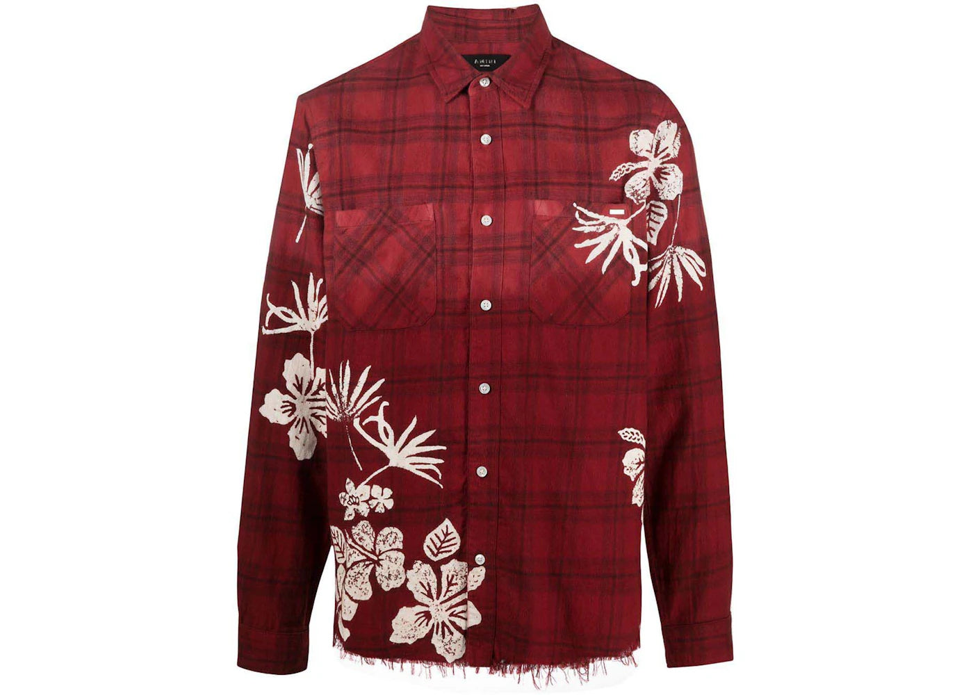 AMIRI Bleach Floral Plaid Shirt Red