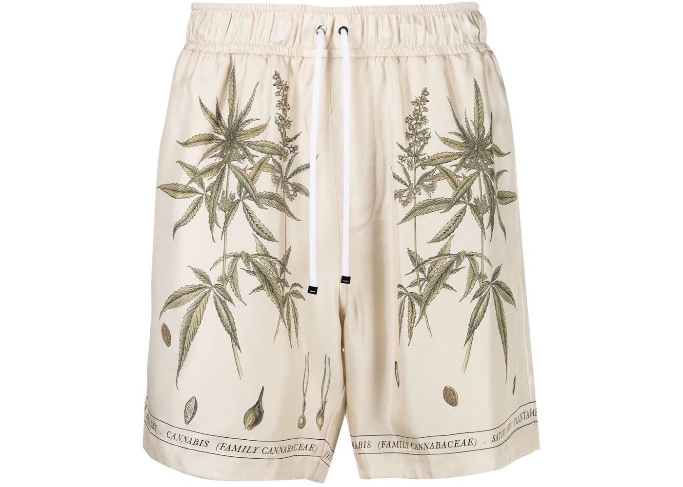 AMIRI Botanical Leaves Drawstring Silk Shorts Cream