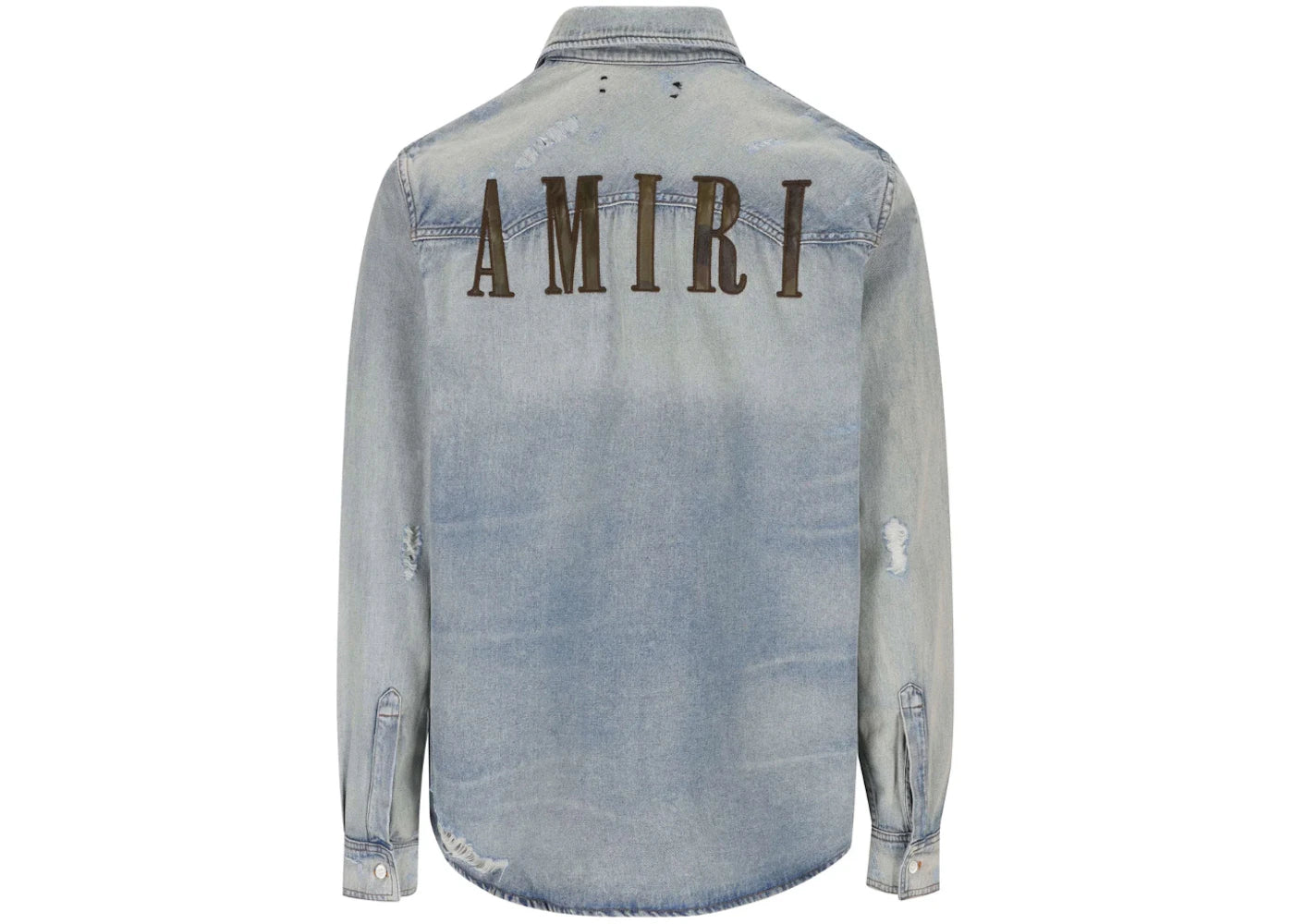 AMIRI Buttoned Distressed Denim Shirt Light Indigo