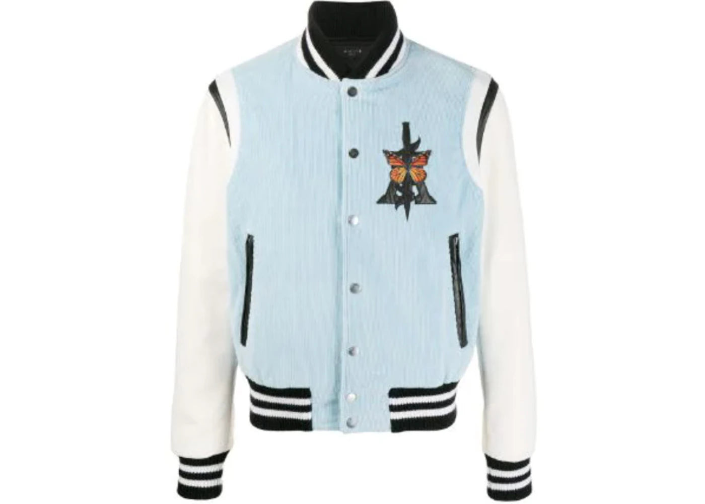 AMIRI Corduroy/Leather Varsity Jacket Light Blue/Natural