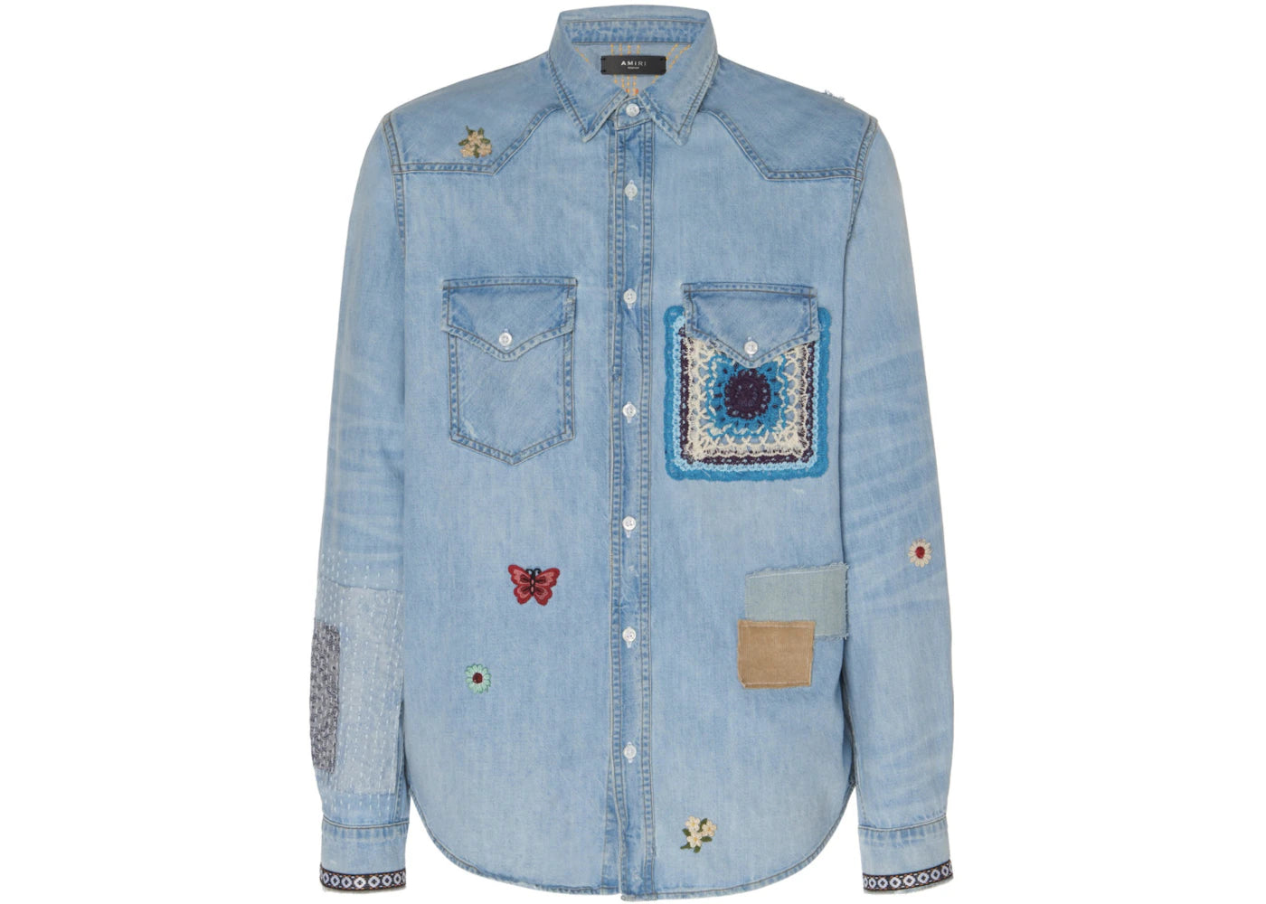 AMIRI Crochet and Patch Denim Shirt Sky Indigo