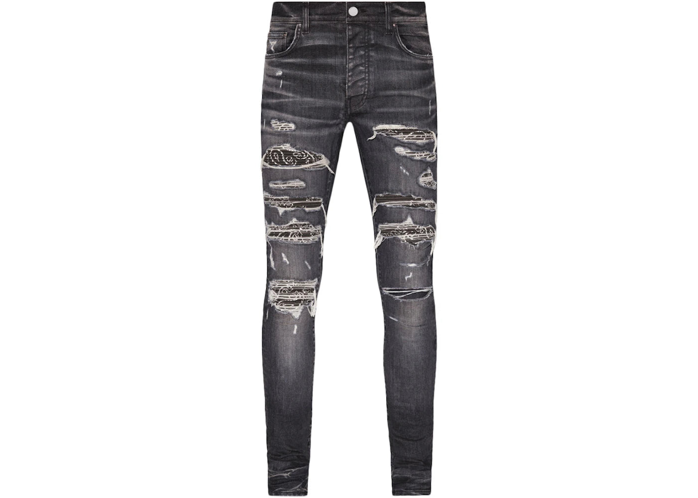 AMIRI Distressed Bandana Thrasher Skinny Jeans Gray