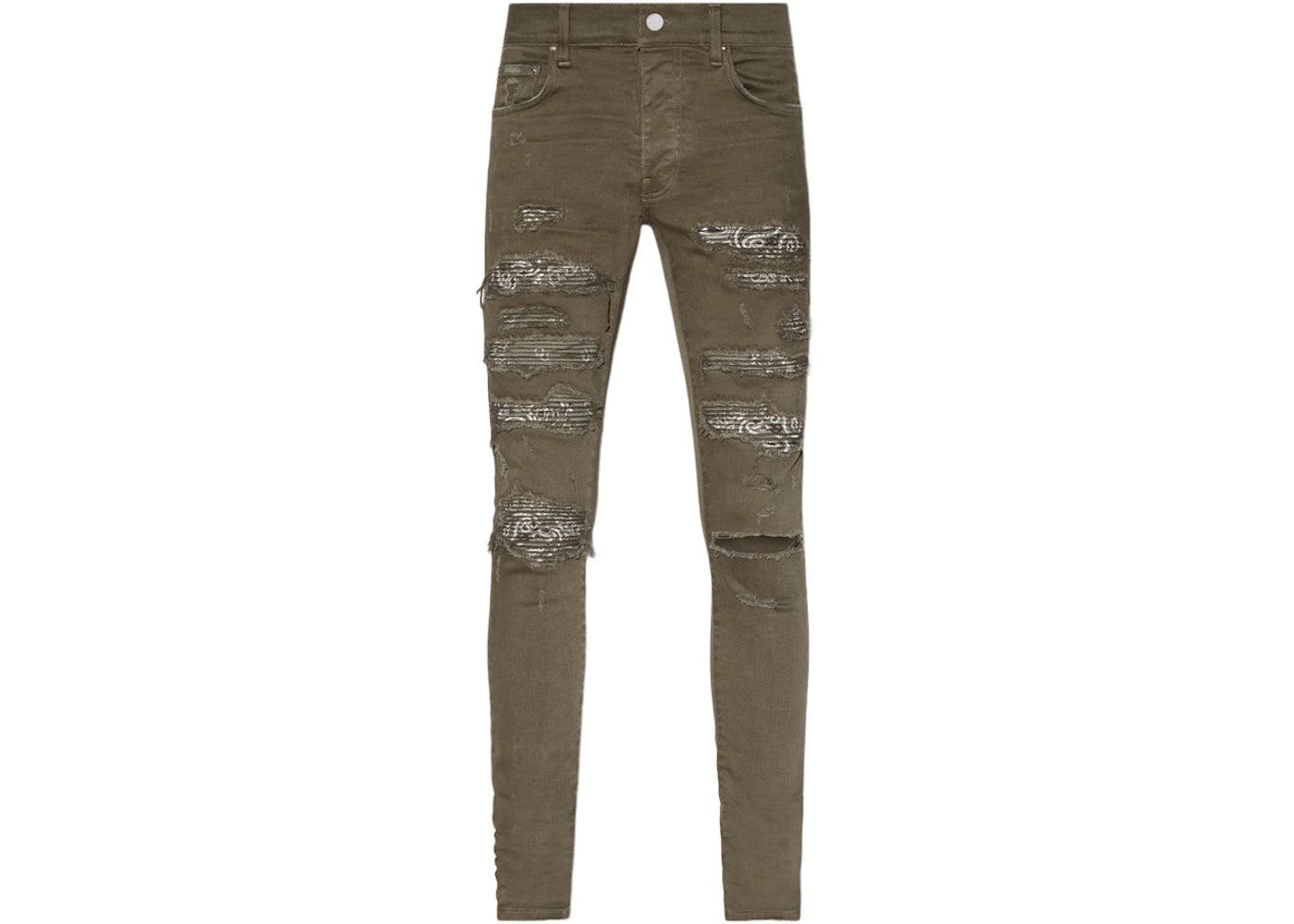 AMIRI Distressed Bandana Thrasher Skinny Jeans Olive