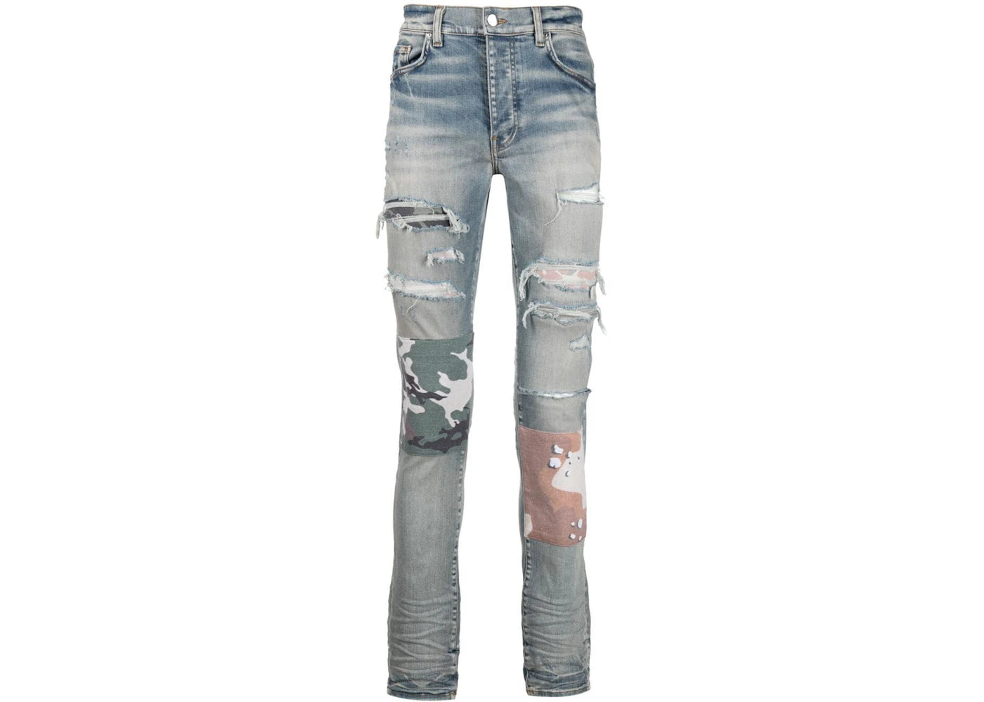 AMIRI Distressed Camoflage Slim-Fit Jeans Blue