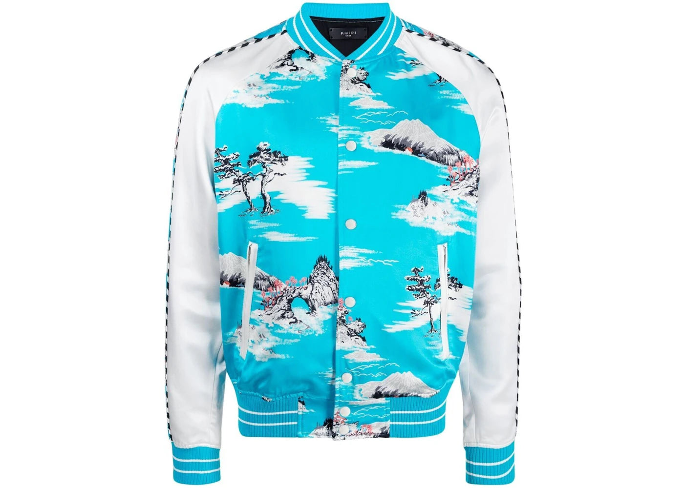 AMIRI Hawaiian Print Bomber Jacket Cyan Blue