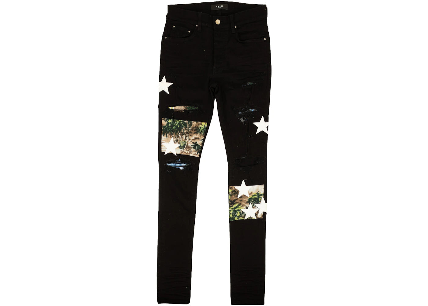 AMIRI Hawaiian Star Art Patch Skinny Jeans Black