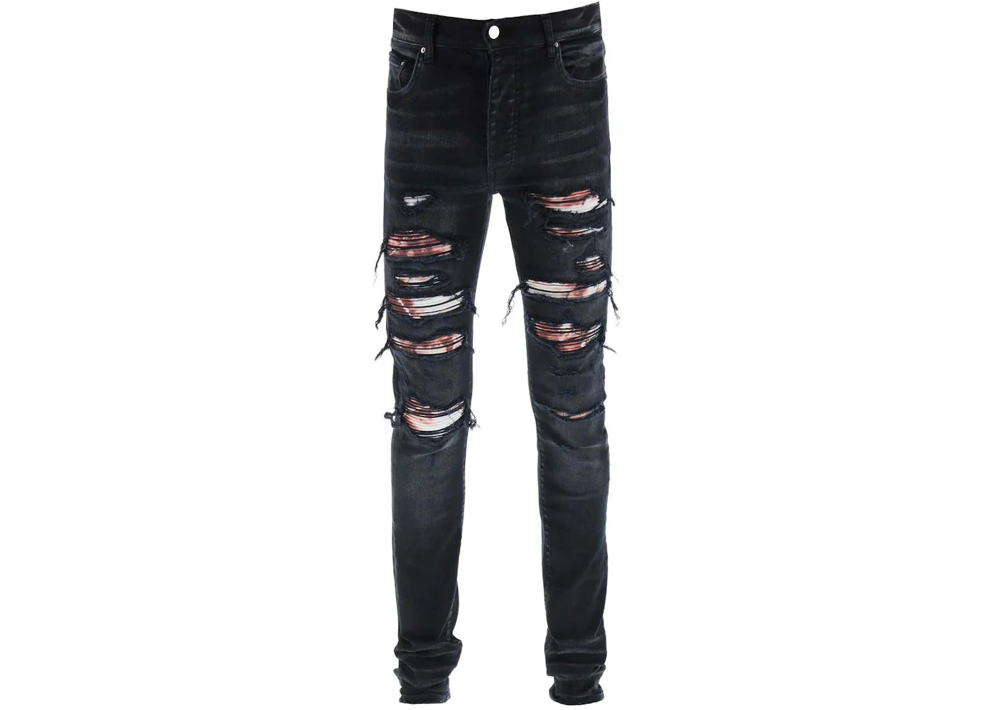 AMIRI Logo Patch Ripped Slim Cut Jeans Black