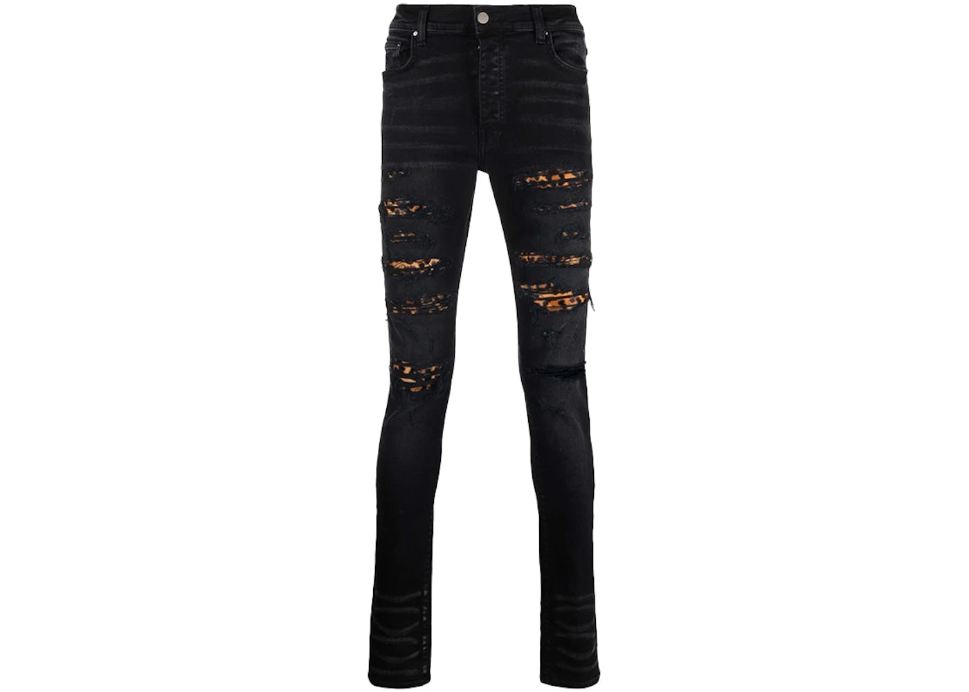 AMIRI MX1 Mid Rise Skinny Jeans Black/Leopard Print