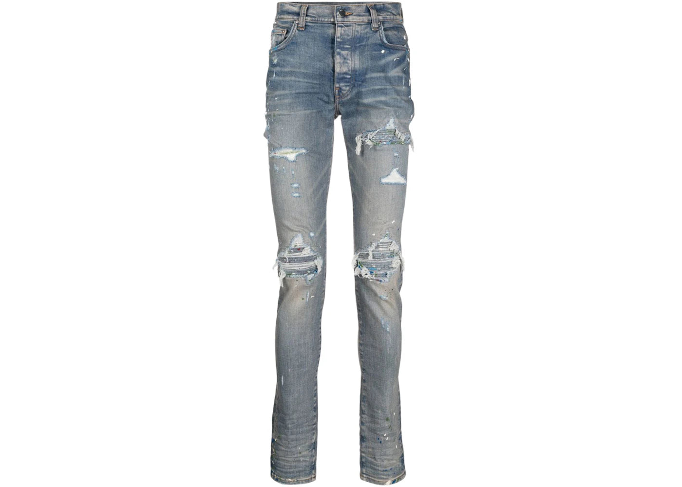 AMIRI MX1 Paint Drip Skinny Jeans Clay Indigo