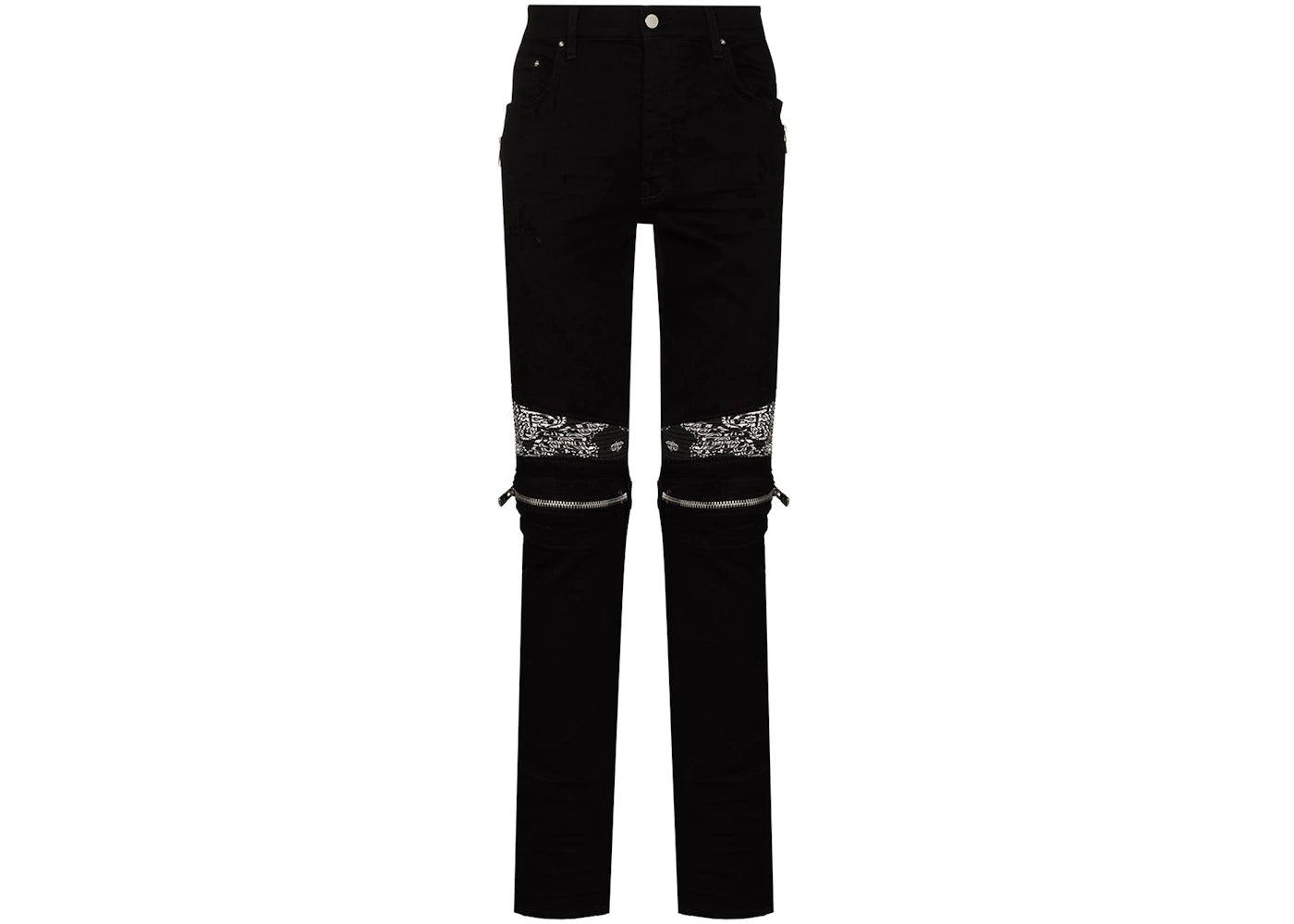 AMIRI MX2 Bandana Zip Knee Skinny Jeans Black