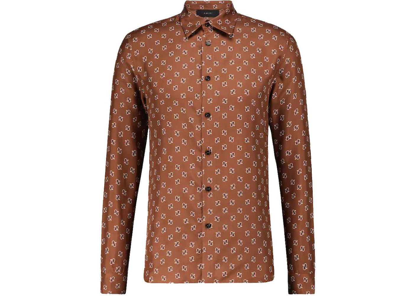 AMIRI Micro Paisley Silk Long Sleeve Shirt Dark Brown