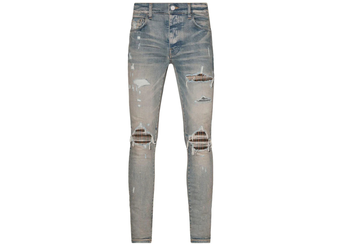 AMIRI Neon Plaid Skinny Jeans Clay Indigo