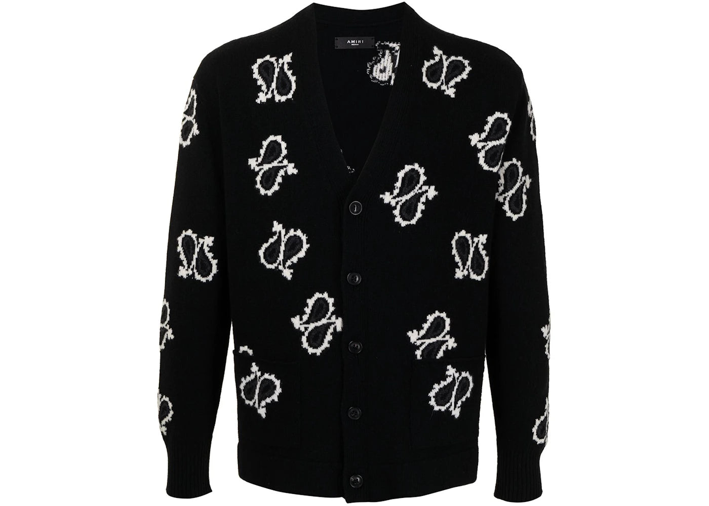 AMIRI Paisley Cashmere Cardigan Sweater Black