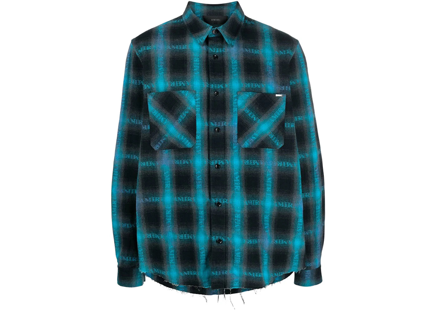 AMIRI Plaid Logo-Print Shirt Blue/Dark Grey