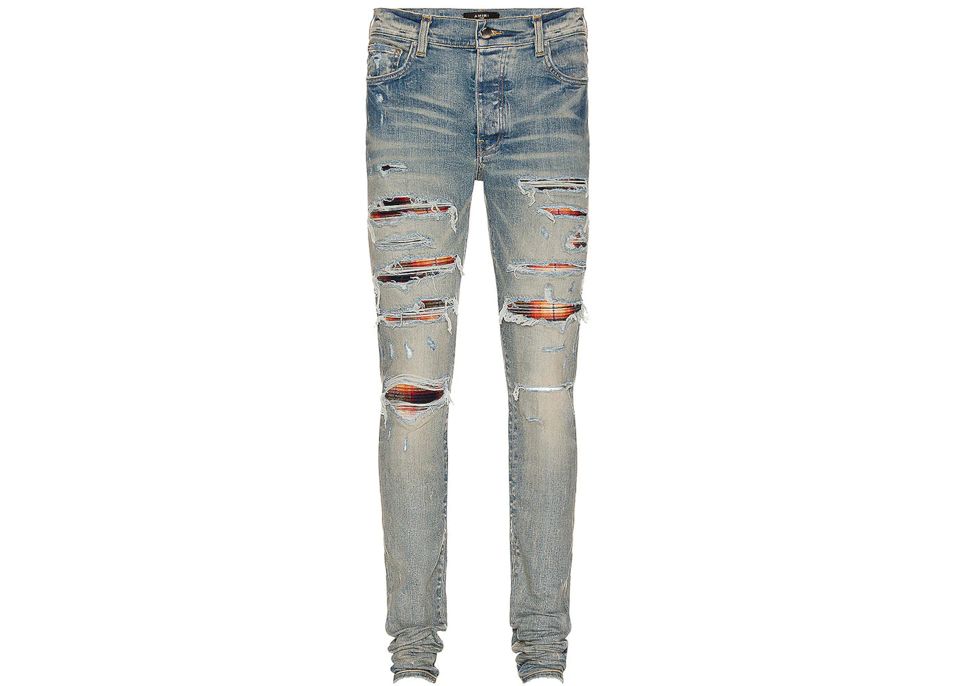 AMIRI Plaid Trasher Skinny Fit Jeans Blue