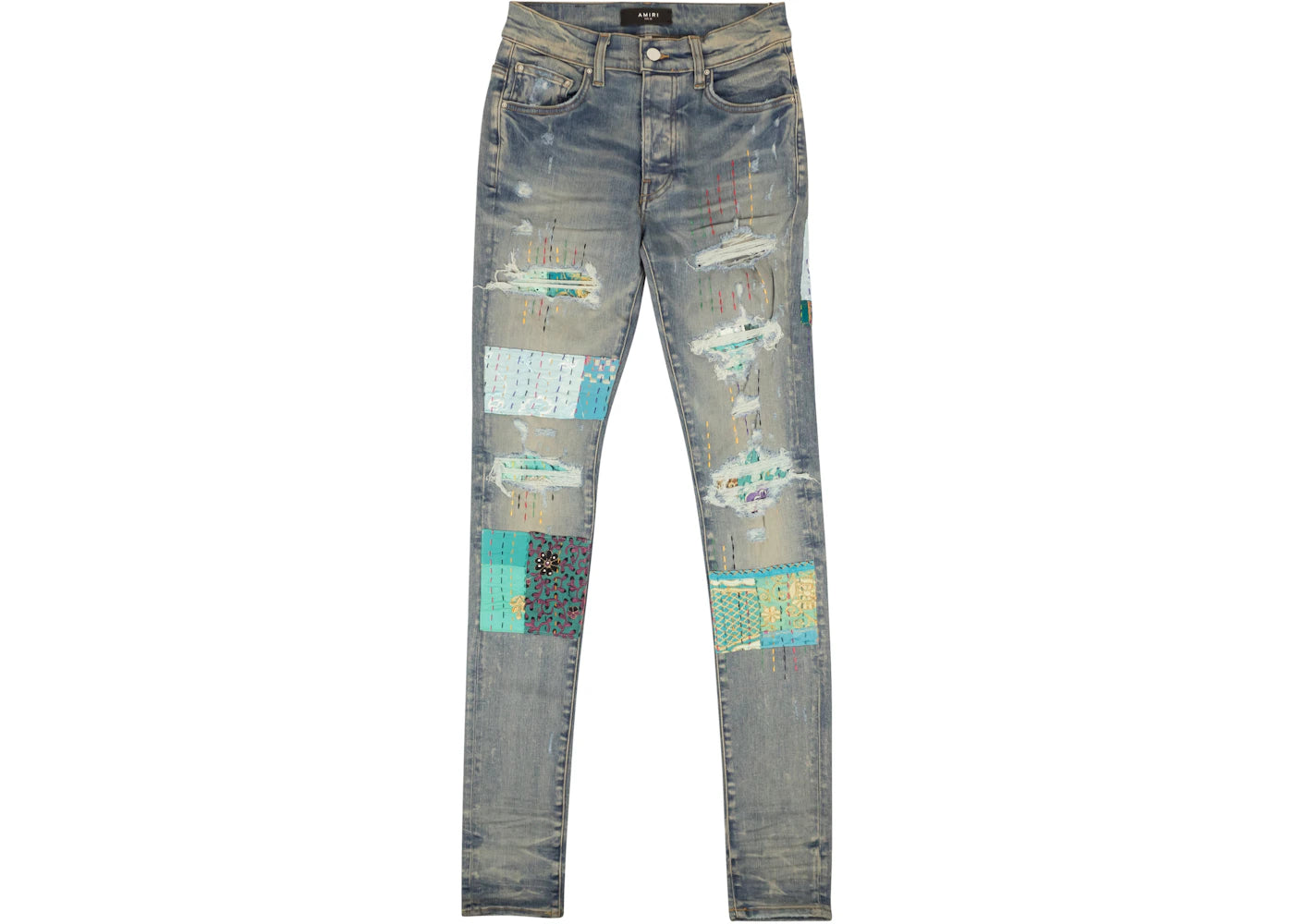 AMIRI Quilted Art Patch Skinny Jeans Blue