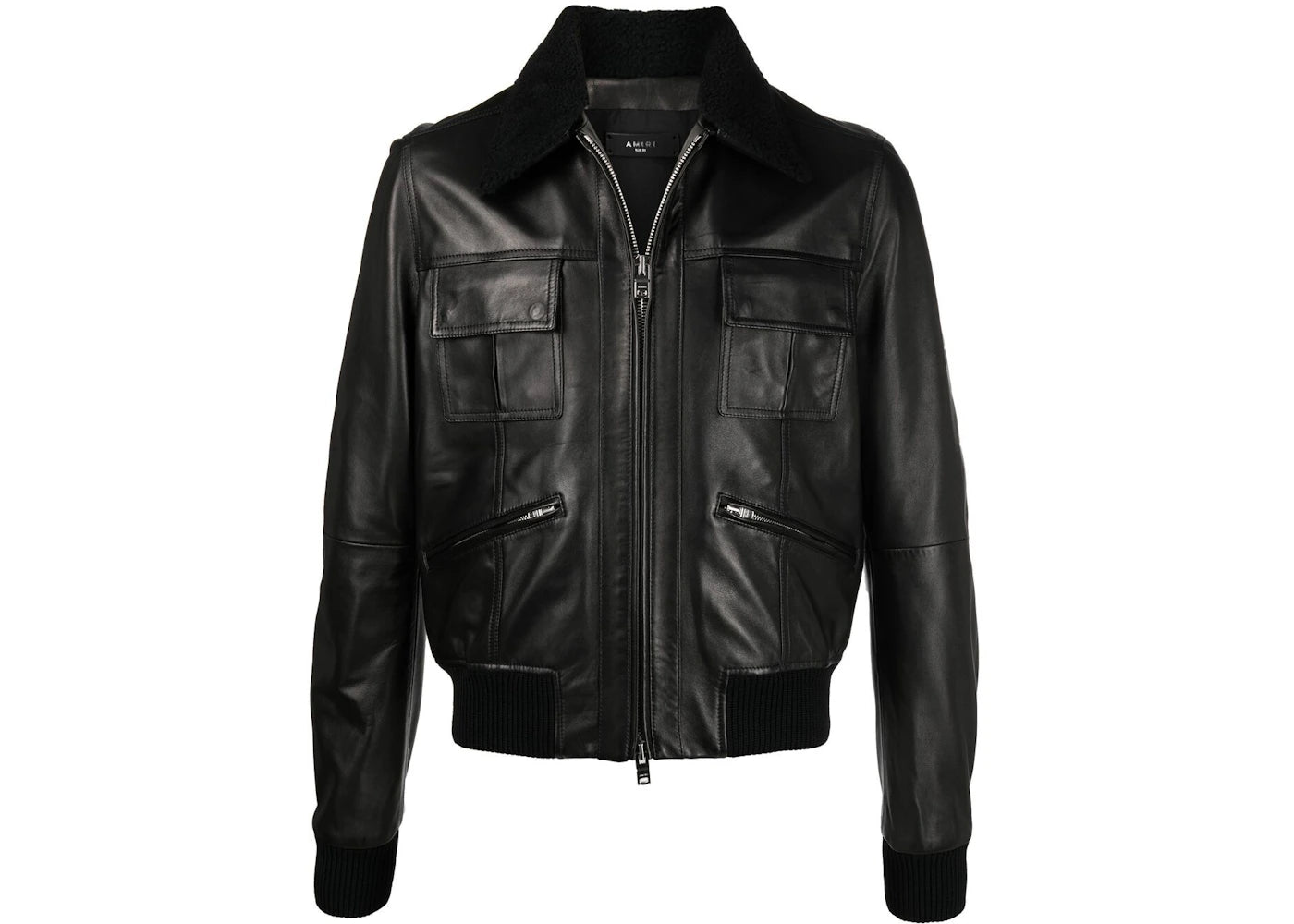 AMIRI Shearling Collar Aviator Leather Jacket Black