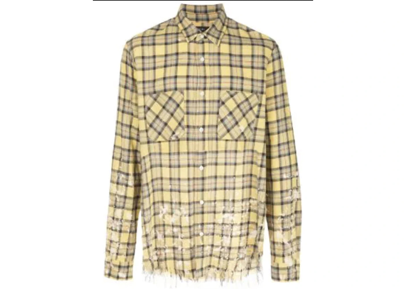 AMIRI Splatter Distressed Plaid Shirt Yellow/Blue