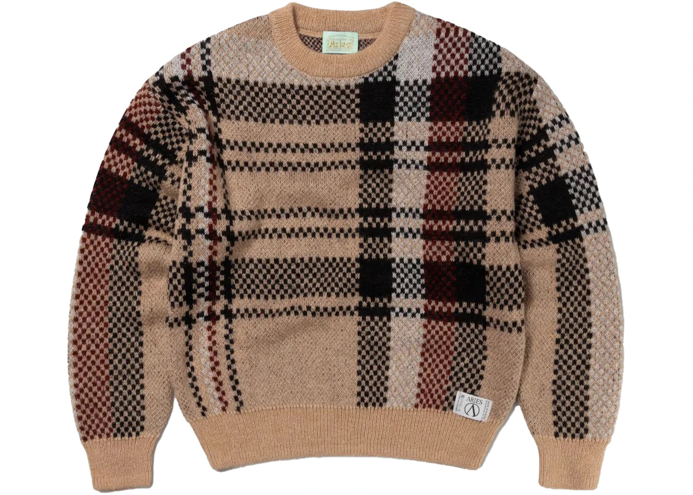 Aries Johnny Plaid Crew Neck Jumper Beige