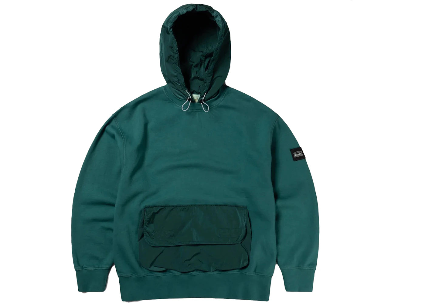 Aries Nylon Hybrid Hooded Sweatshirt Green