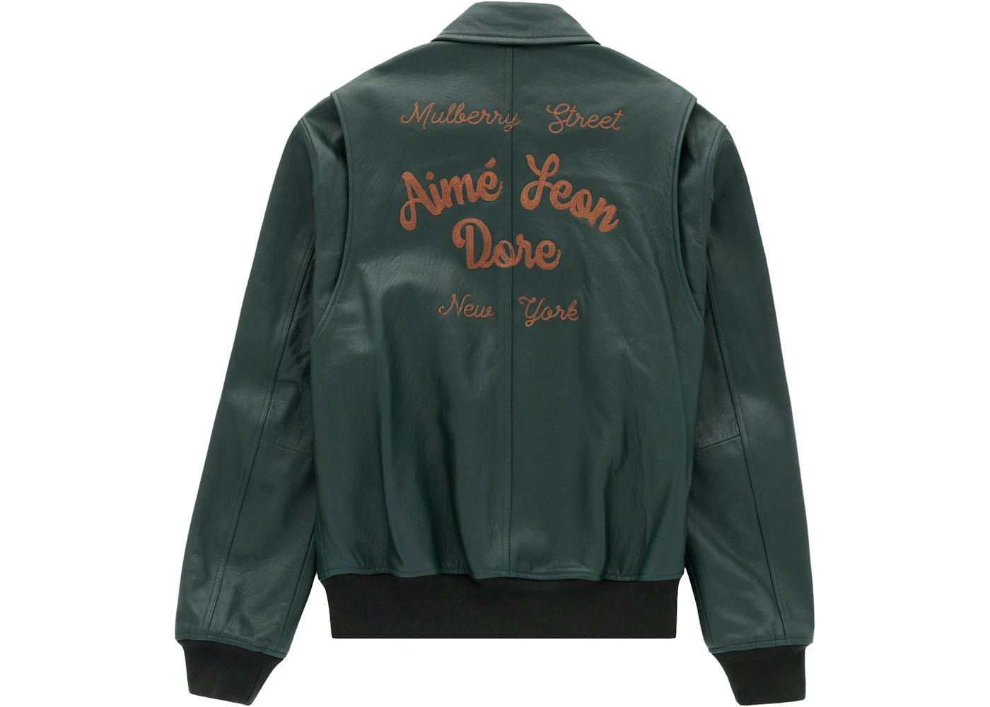 Aime Leon Dore Chainstitch Leather Bomber Jacket Green
