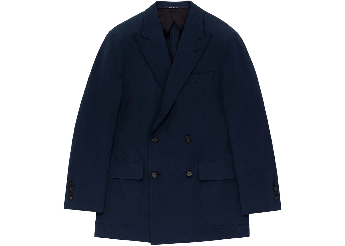 Aime Leon Dore Double-Breasted Seersucker Suit Jacket Navy