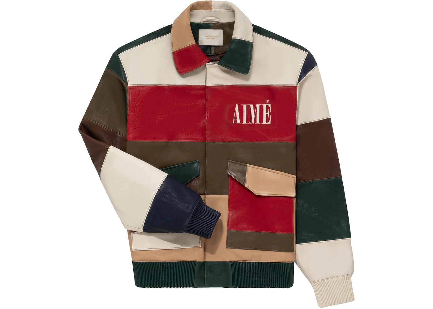 Aime Leon Dore Paneled Leather Bomber Jacket Multicolor