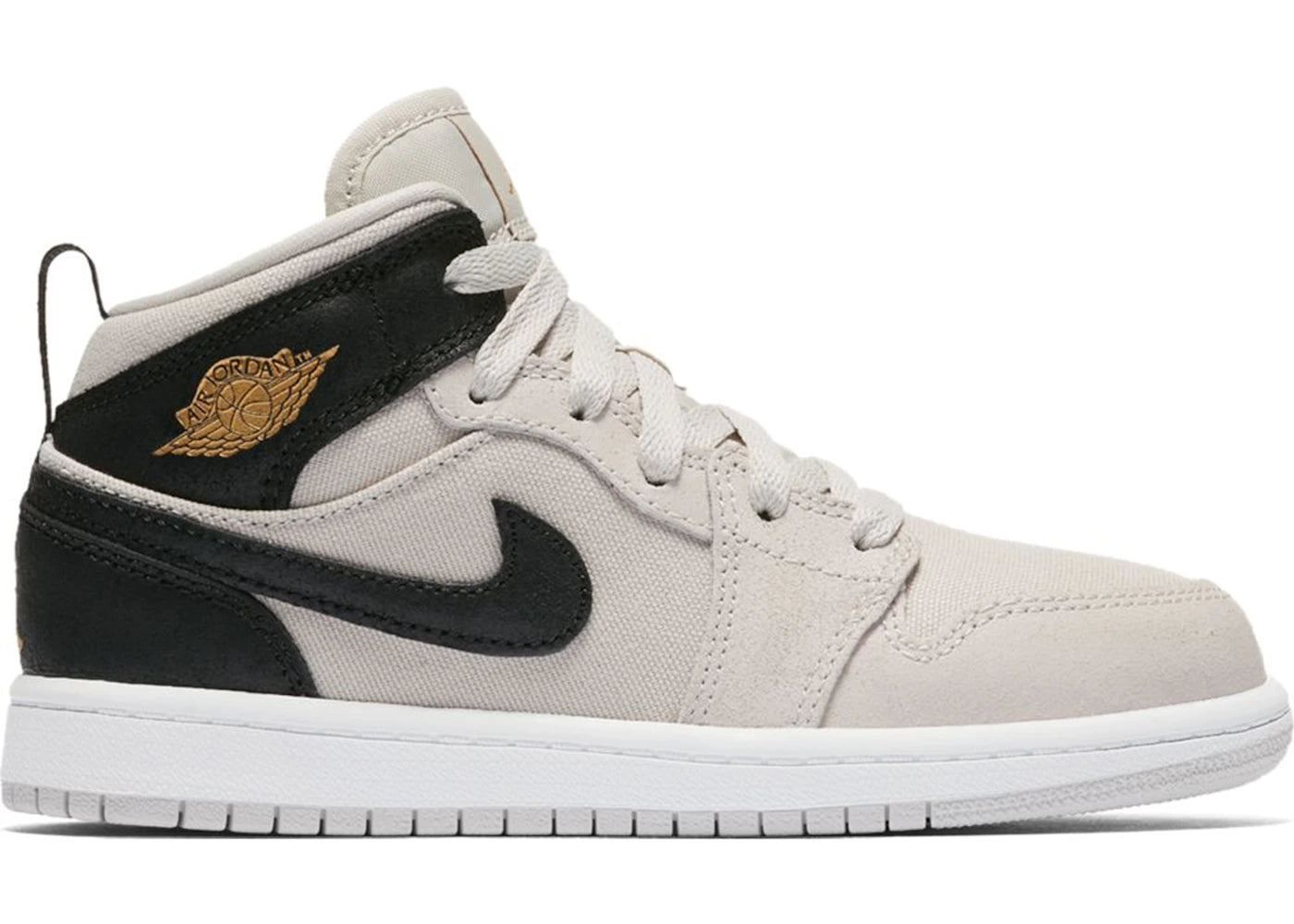 Jordan 1 Mid Light Bone Metallic Gold Black (PS)