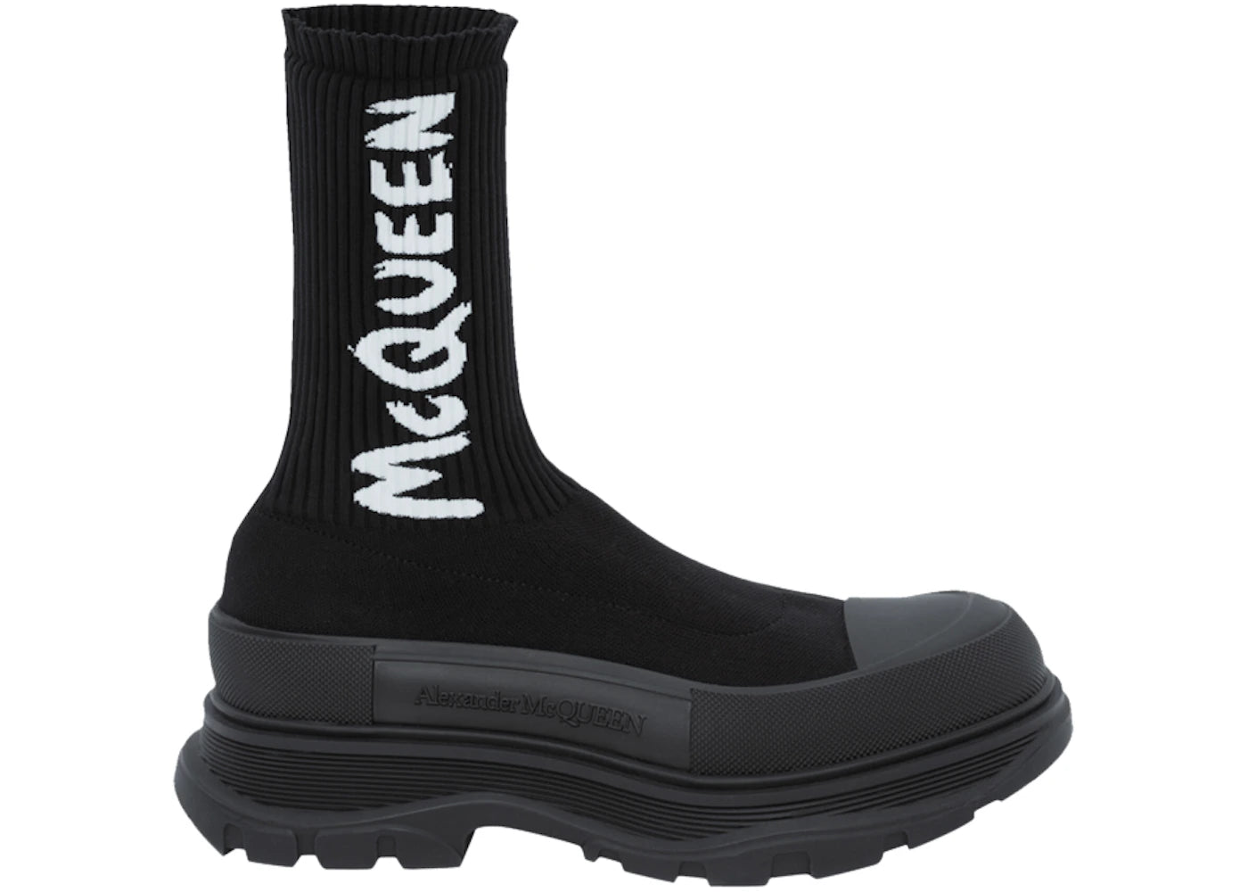 Alexander McQueen Graffiti Knit Tread Slick Boot Black