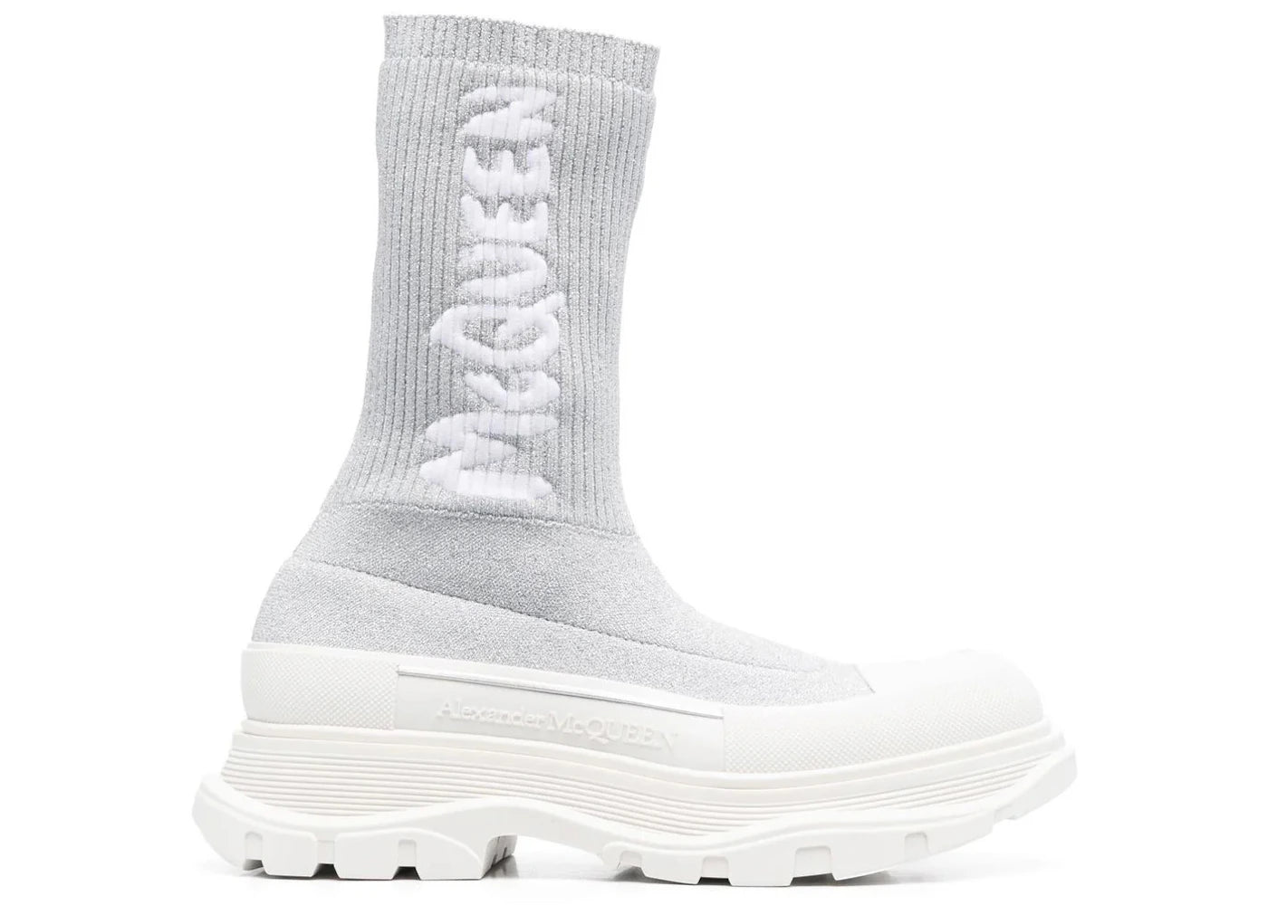 Alexander McQueen Logo Intarsia Chunky Sock Sneaker Grey White (Women's)